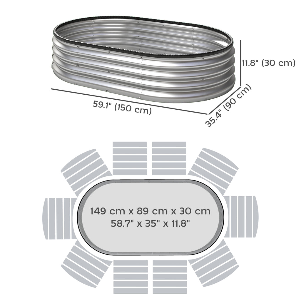 2Pcs Galvanized Raised Garden Bed, 5 x 3 x 1 ft Modular Metal Garden Beds with Rubber Strip Edging, Silver
