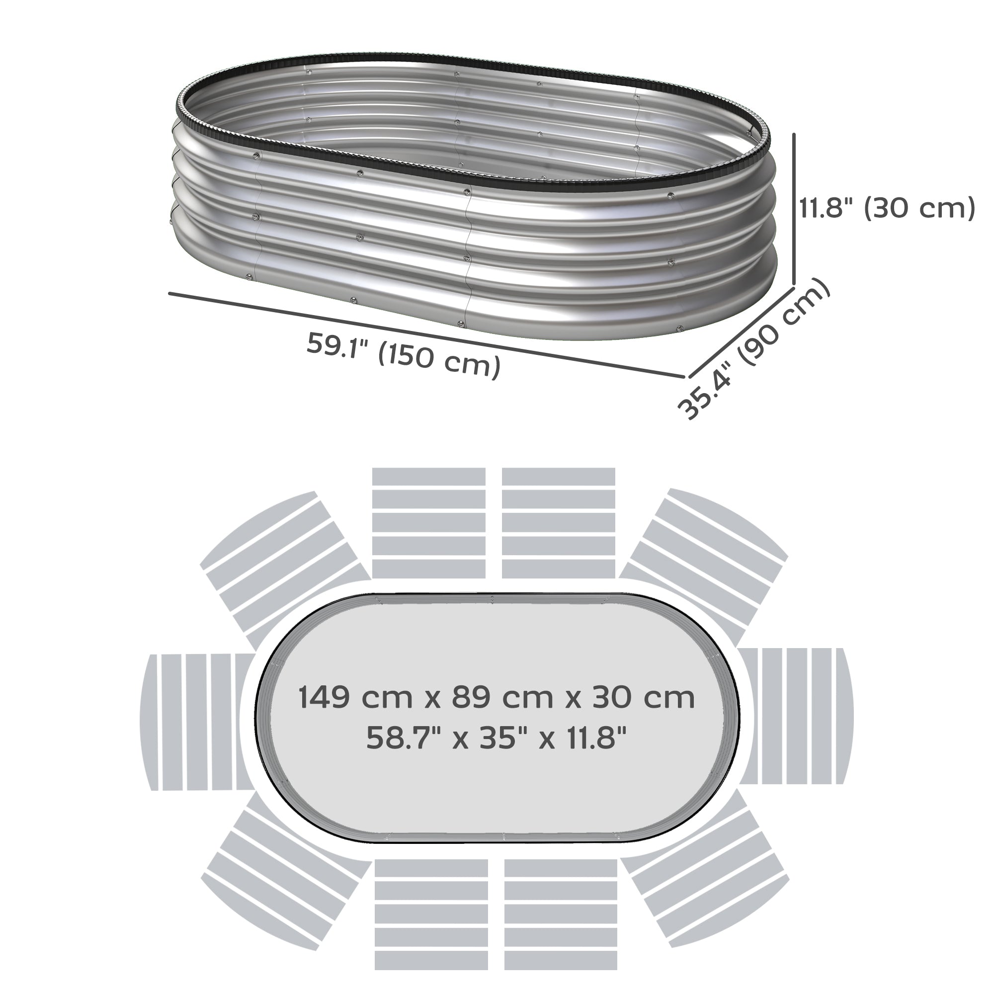 2Pcs Galvanized Raised Garden Bed, 5 x 3 x 1 ft Modular Metal Garden Beds with Rubber Strip Edging, Silver