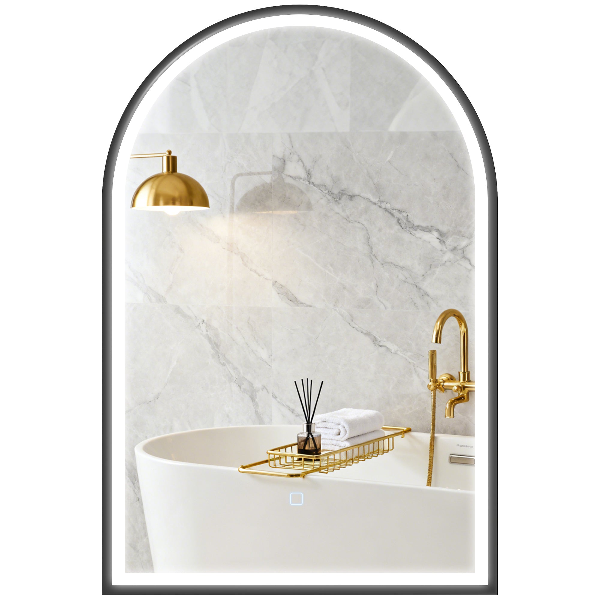 24" x 36" LED Bathroom Mirror, Arched Tempered Glass Wall Mirror, Anti-Fog, Dimmable, Memory Function, Black