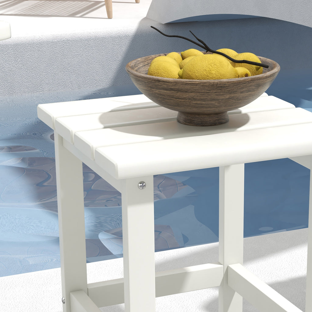 Side Table, Square Patio End Table, Weather Resistant 15" Outdoor HDPE Table for Porch, Balcony, White