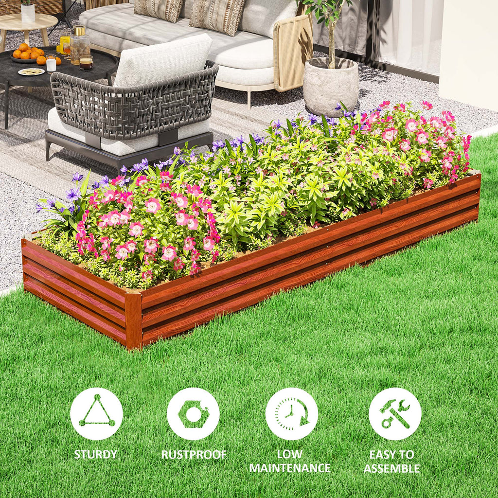 8 x 3 x 1ft Galvanized Raised Garden Bed, Reinforced Outdoor Planter Box with Open Bottom, Brown