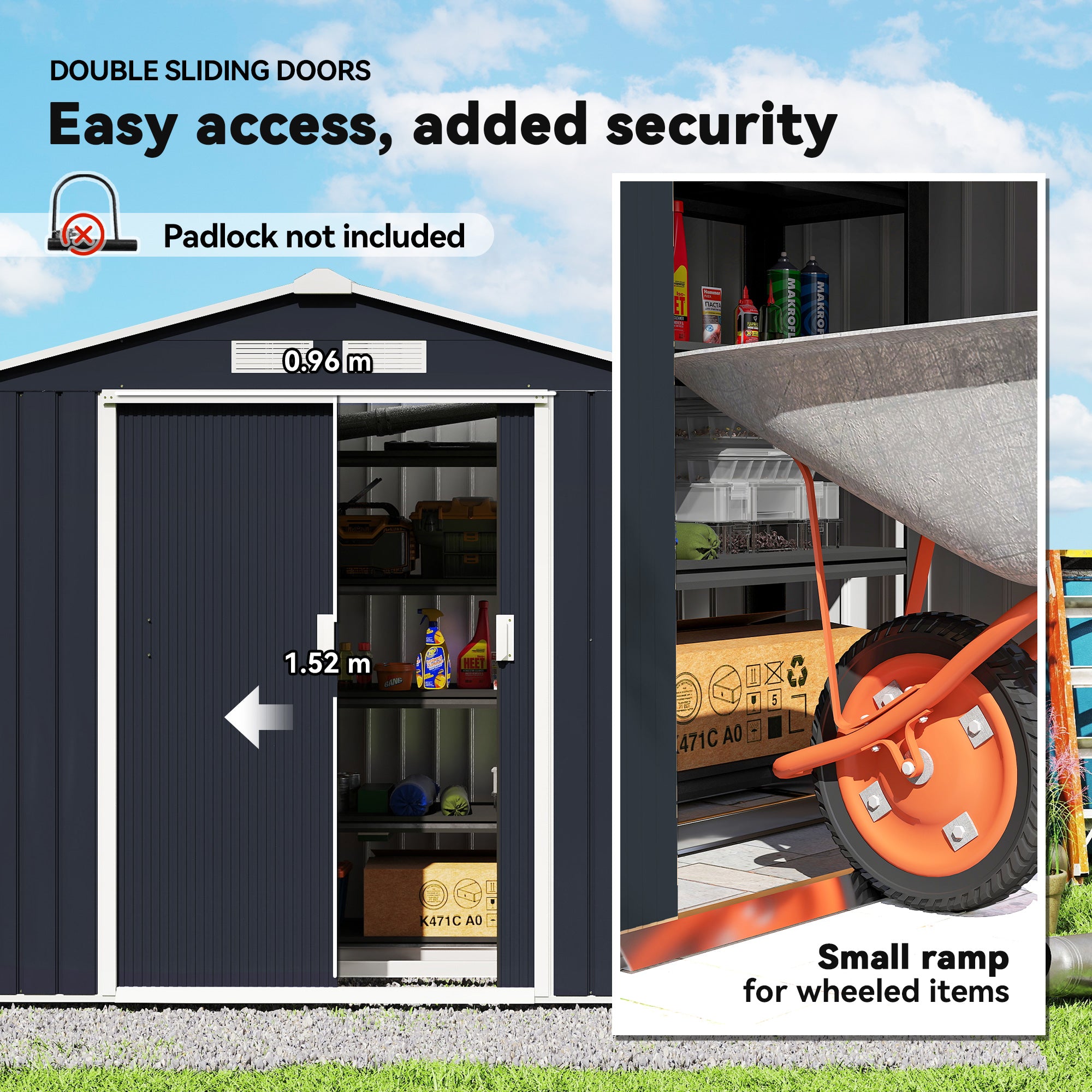 7' x 4' x 6' Garden Storage Shed Outdoor Patio Metal Tool Storage House w/ Foundation Kit and Double Doors Dark Grey