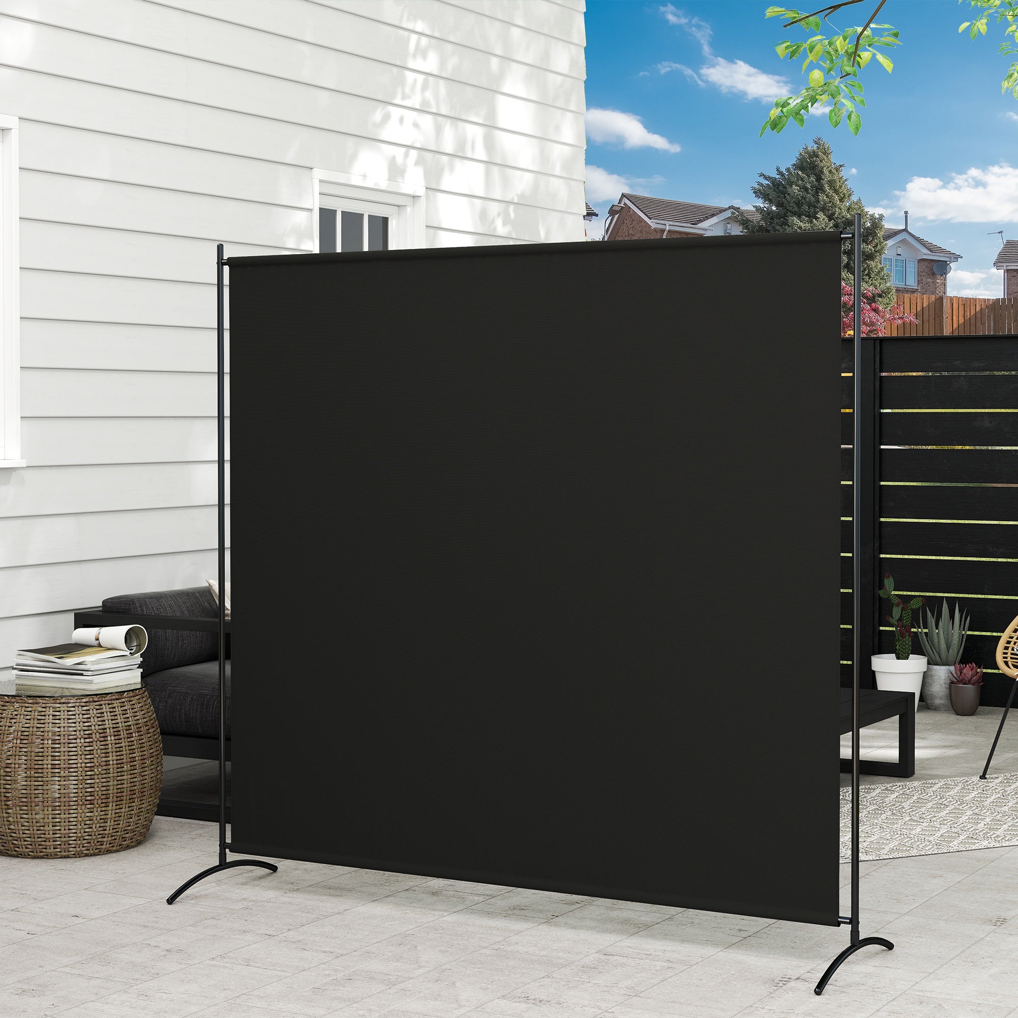 Single Panel Room Divider, UV30+ Privacy Screen, Indoor Outdoor Privacy Panel with Stable Base, Black