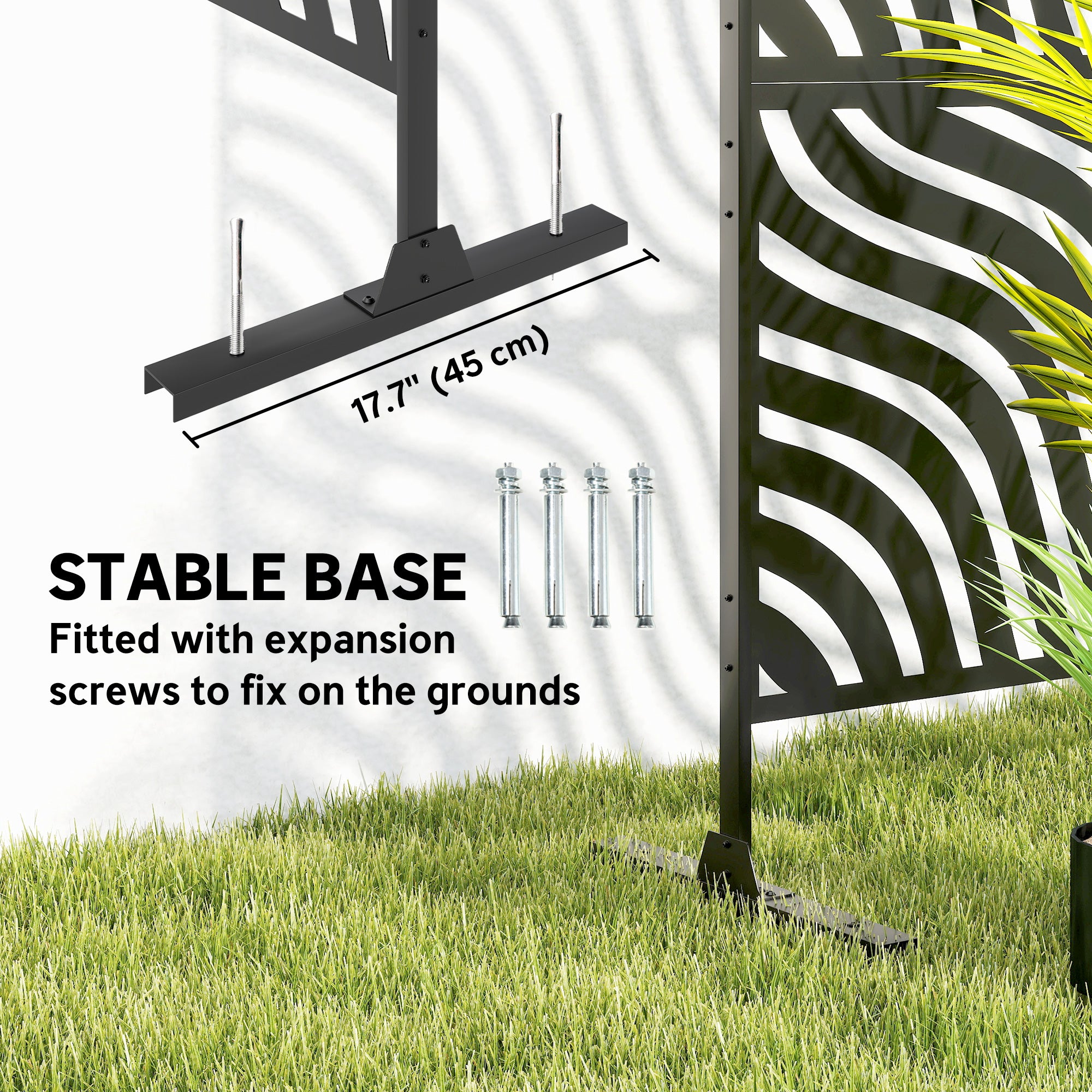 Metal Outdoor Privacy Screen, Freestanding Outdoor Divider with Stand, 78" x 48", Black