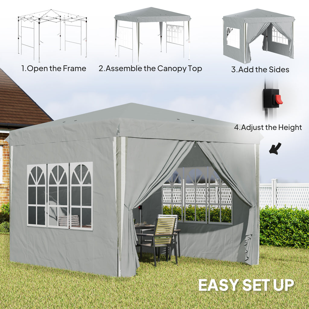10' x 10' Pop-Up Canopy Tent with Sidewalls, Height-Adjustable, Carry Bag Included, for Outdoor, Garden, Patio, Light Grey