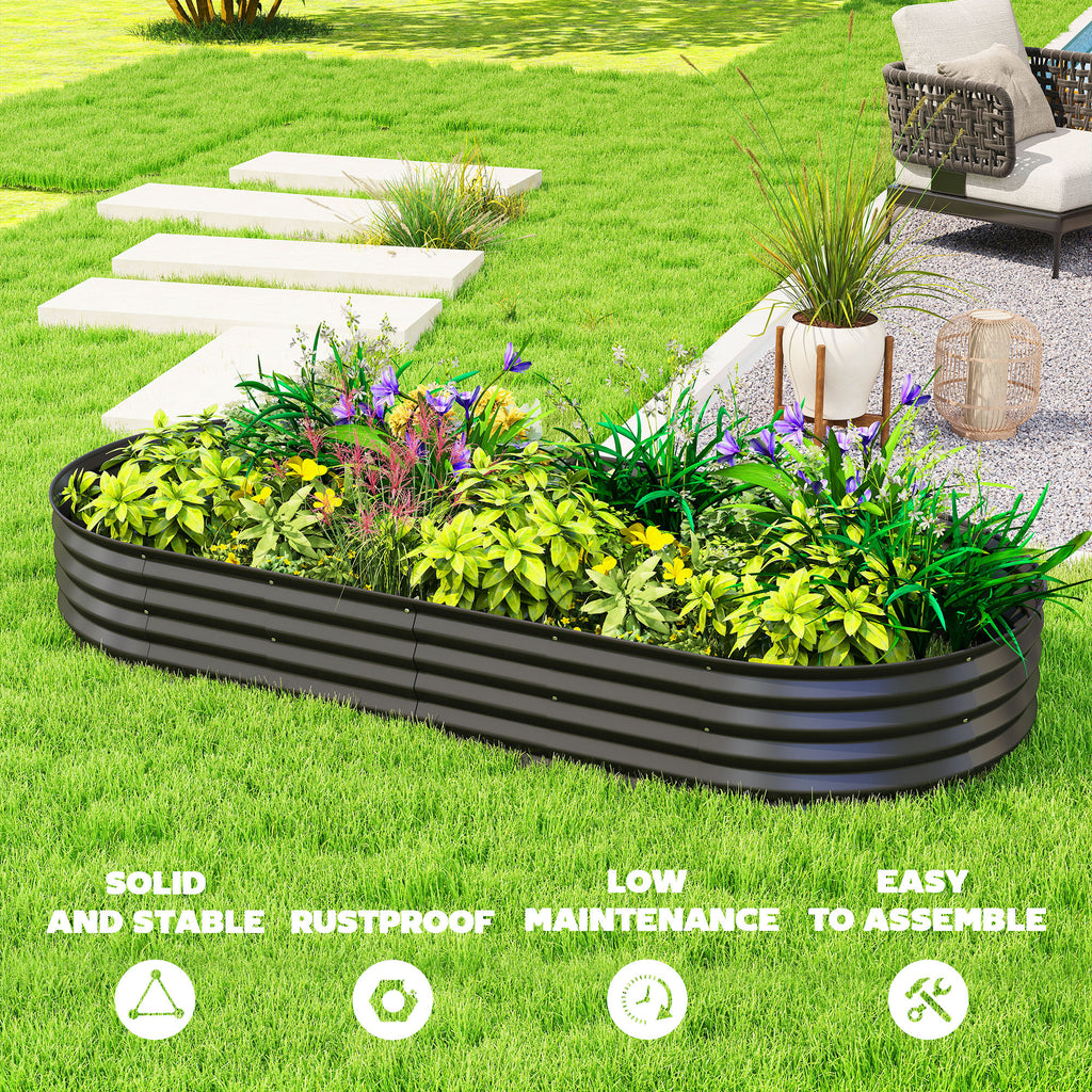 7' x 3' x 1' Large Outdoor Planter Box, Galvanized Raised Garden Bed with Metal Plant Stake, Black