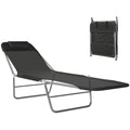 Outdoor Lounge Chair, Portable Adjustable Reclining Seat Folding Chaise Lounge Patio Camping Beach Tanning Chair Bed with Pillow, Black