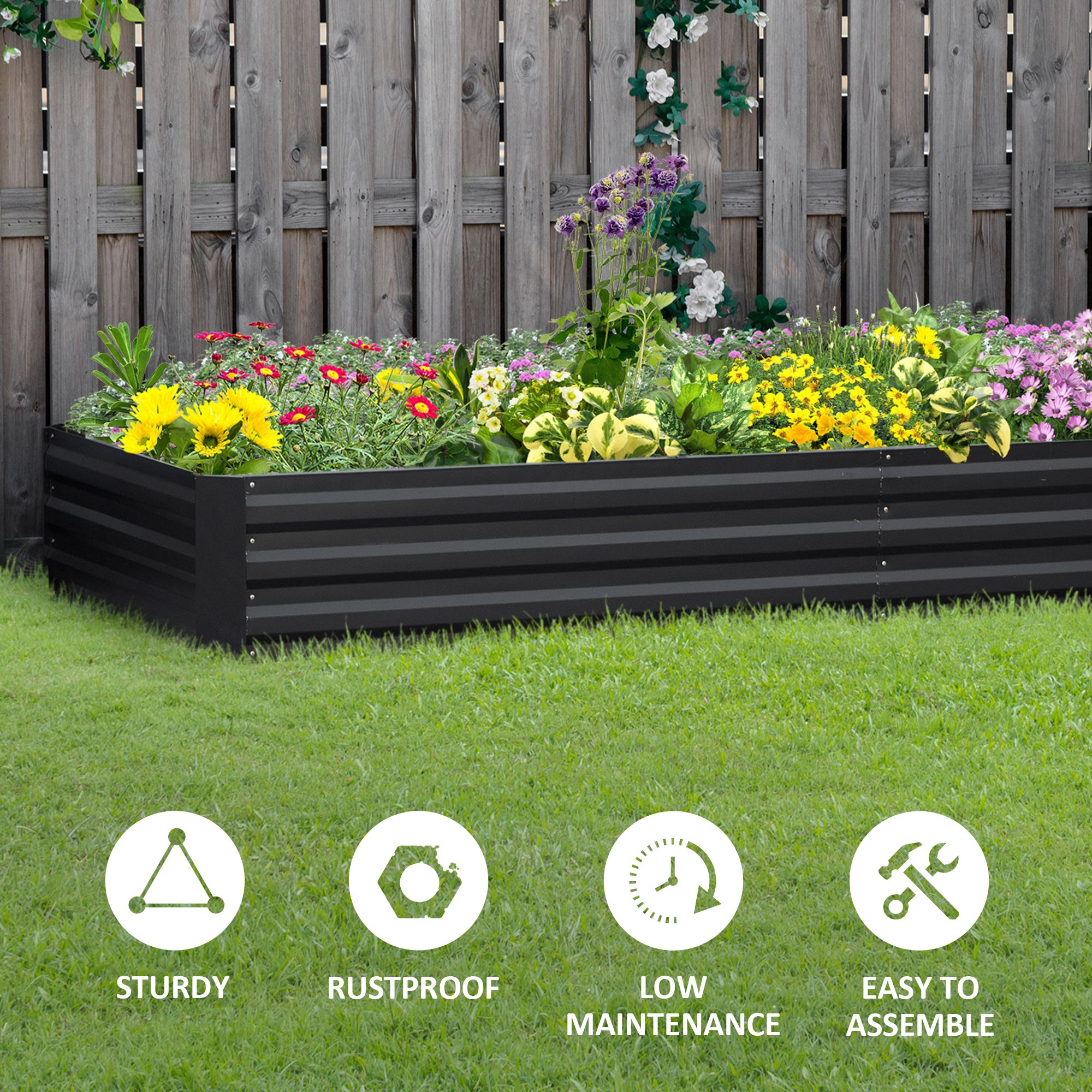 95" x 36" x 12" Galvanized Raised Garden Bed, Metal Elevated Planter Box for Growing Flowers, Herbs, Succulents, Grey