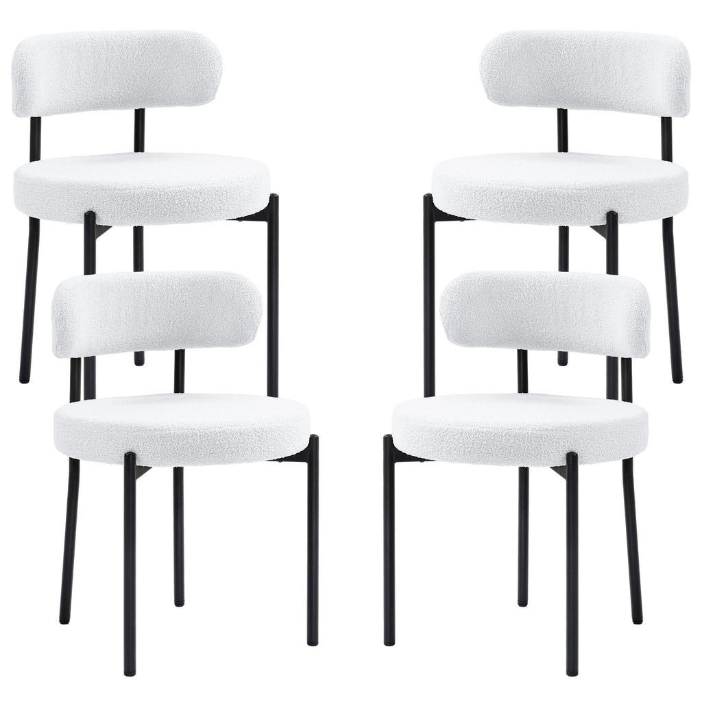 4 Pieces Kitchen Chairs, Modern Dining Chairs w/ Berber Fleece Upholstery and Steel Legs for Living Room, Cream White