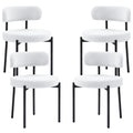 4 Pieces Kitchen Chairs, Modern Dining Chairs w/ Berber Fleece Upholstery and Steel Legs for Living Room, Cream White