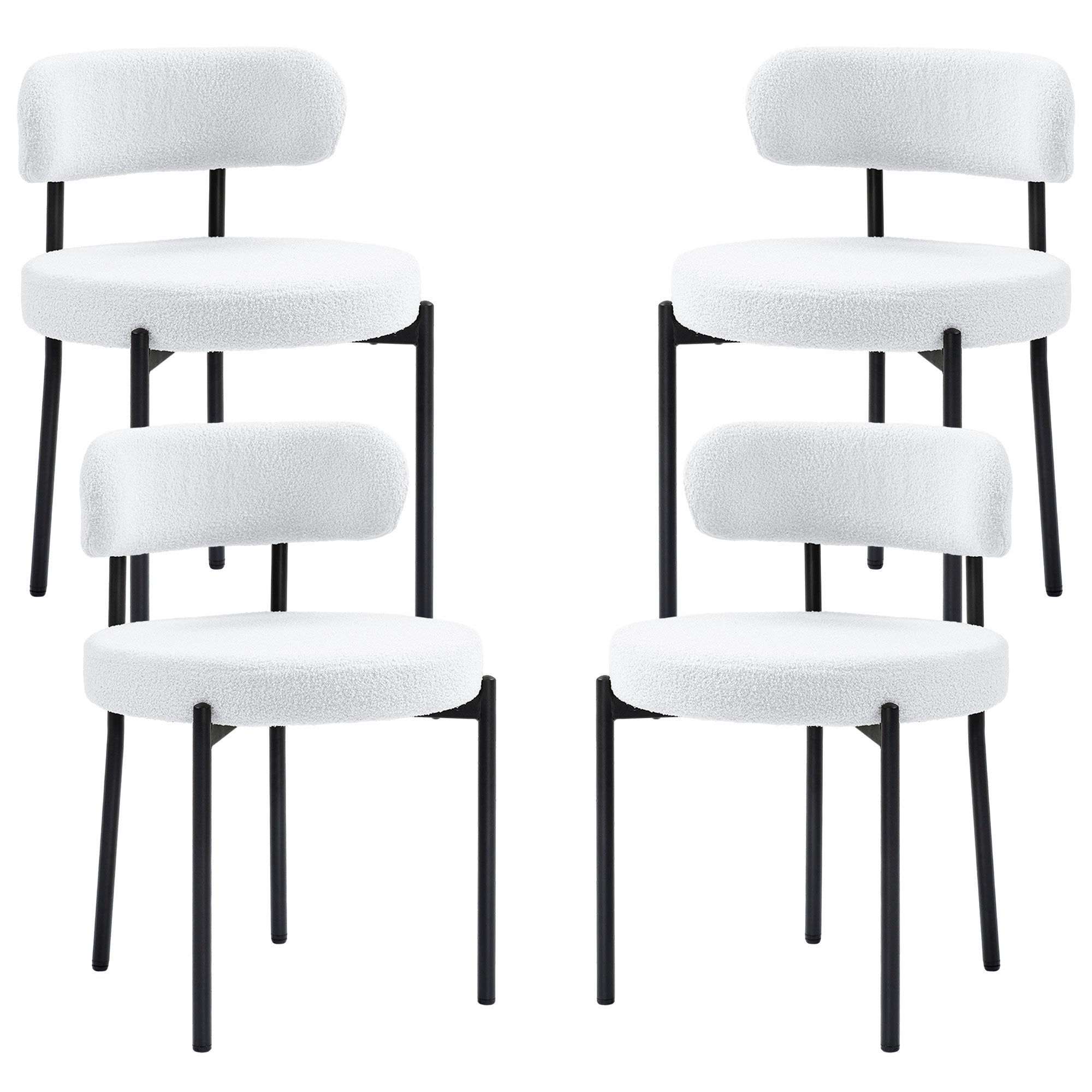 4 Pieces Kitchen Chairs, Modern Dining Chairs w/ Berber Fleece Upholstery and Steel Legs for Living Room, Cream White