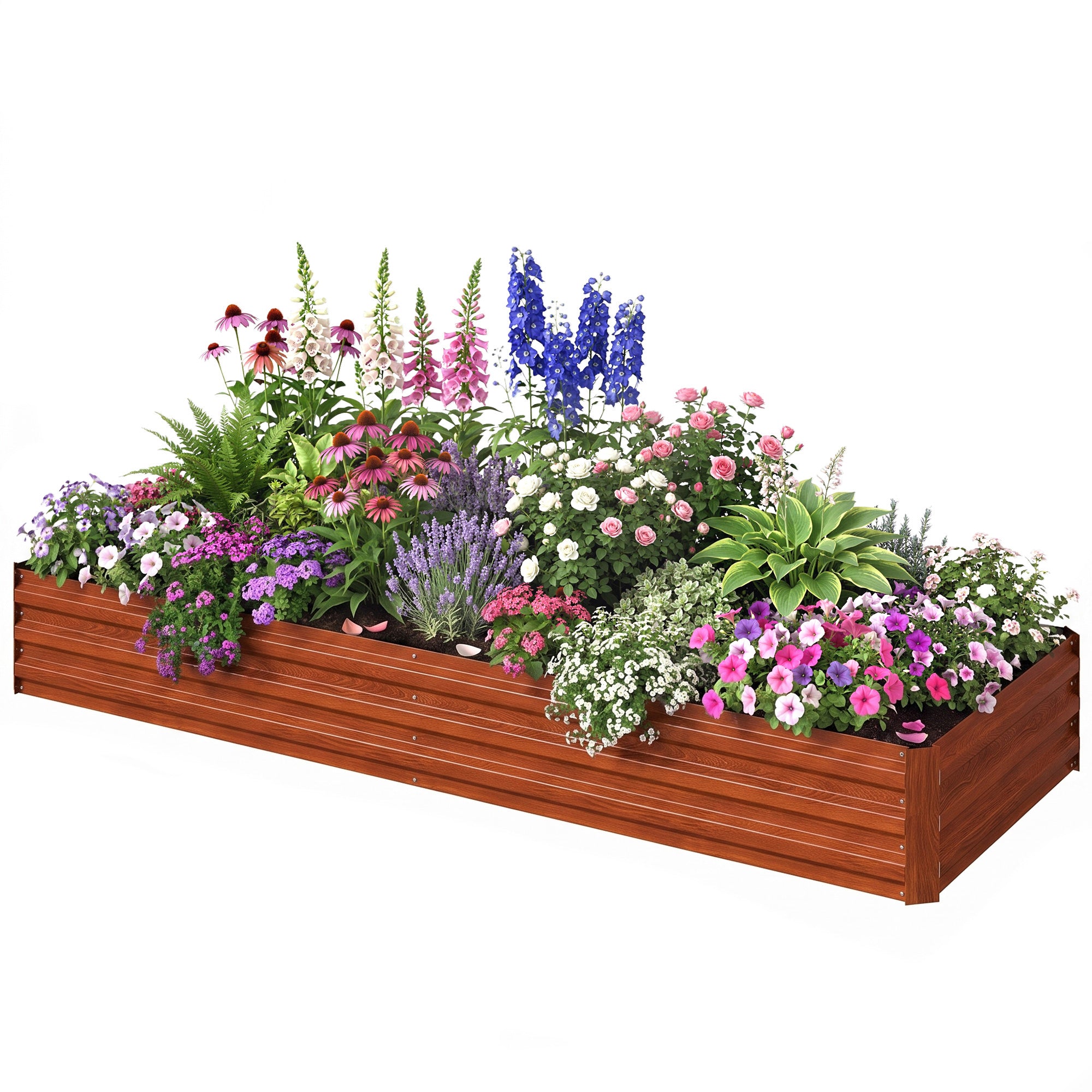 8 x 3 x 1ft Galvanized Raised Garden Bed, Reinforced Outdoor Planter Box with Open Bottom, Brown
