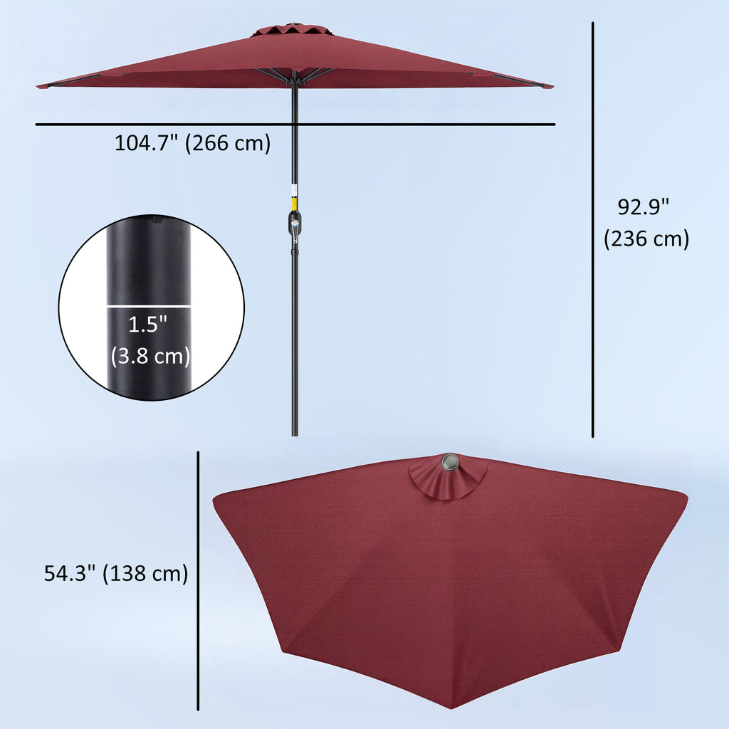 9ft Half Round Umbrella Outdoor Patio Garden Balcony Parasol Window Sun Shade w/ 5 Ribs Wine Red
