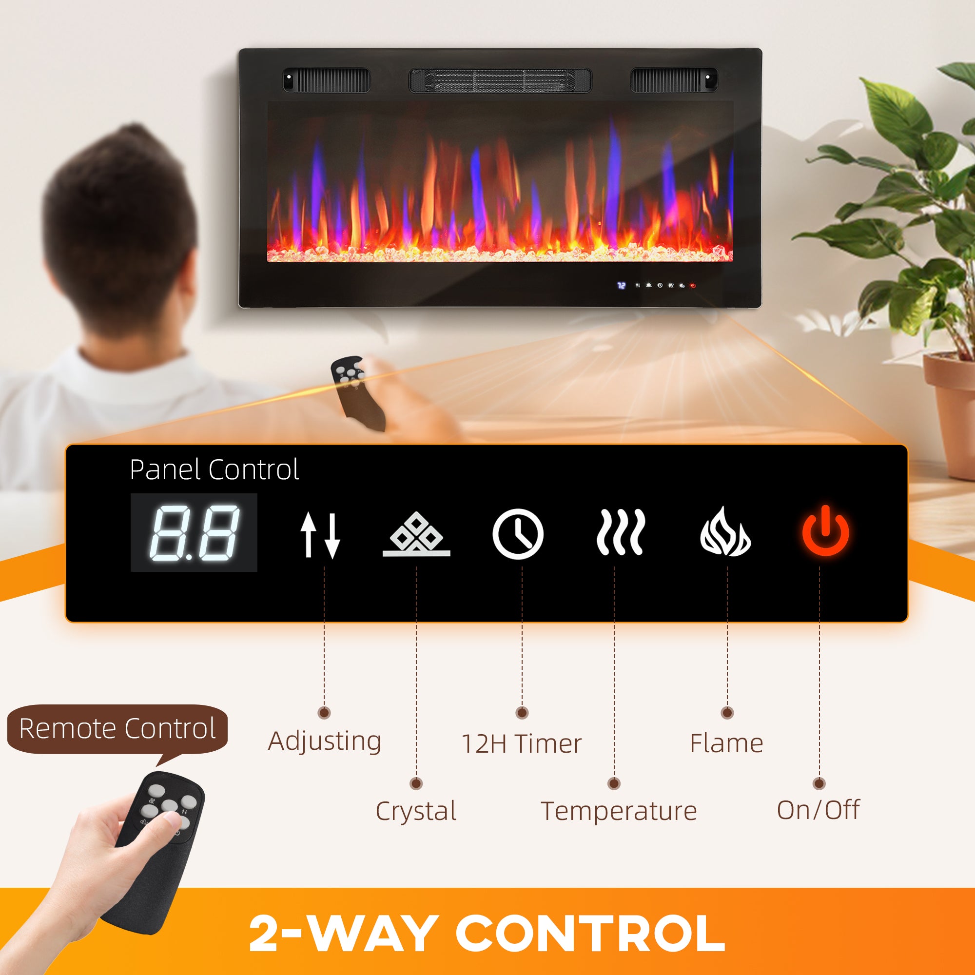 36" Thin Electric Fireplace, Freestanding, Wall Mounted Fireplace Heater with Eco Mode, Auto Switch, Remote, 1500W