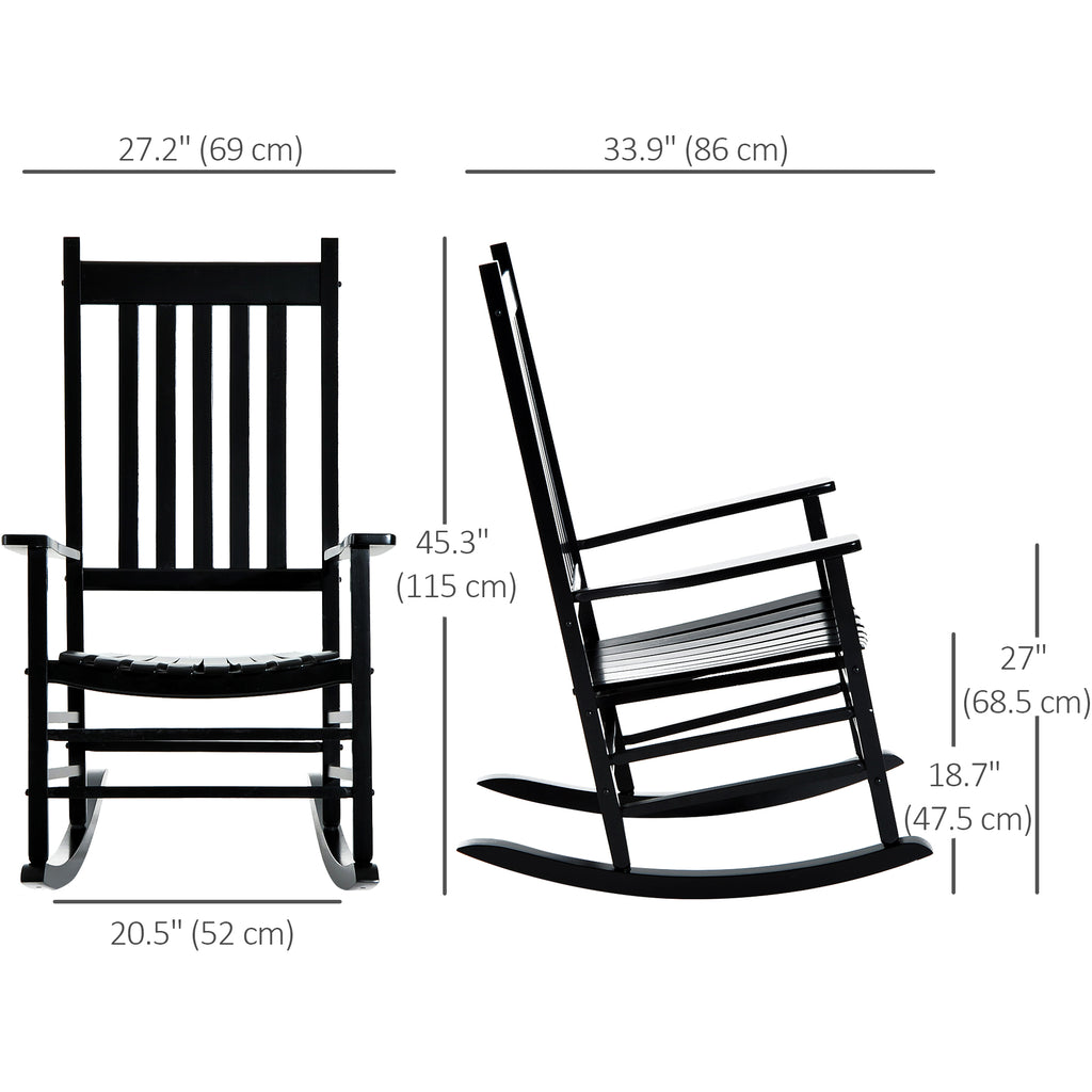 Wooden Porch Rocking Chair Outdoor Patio Rocker Garden Single Leisure Reclining Seat Armchair Black