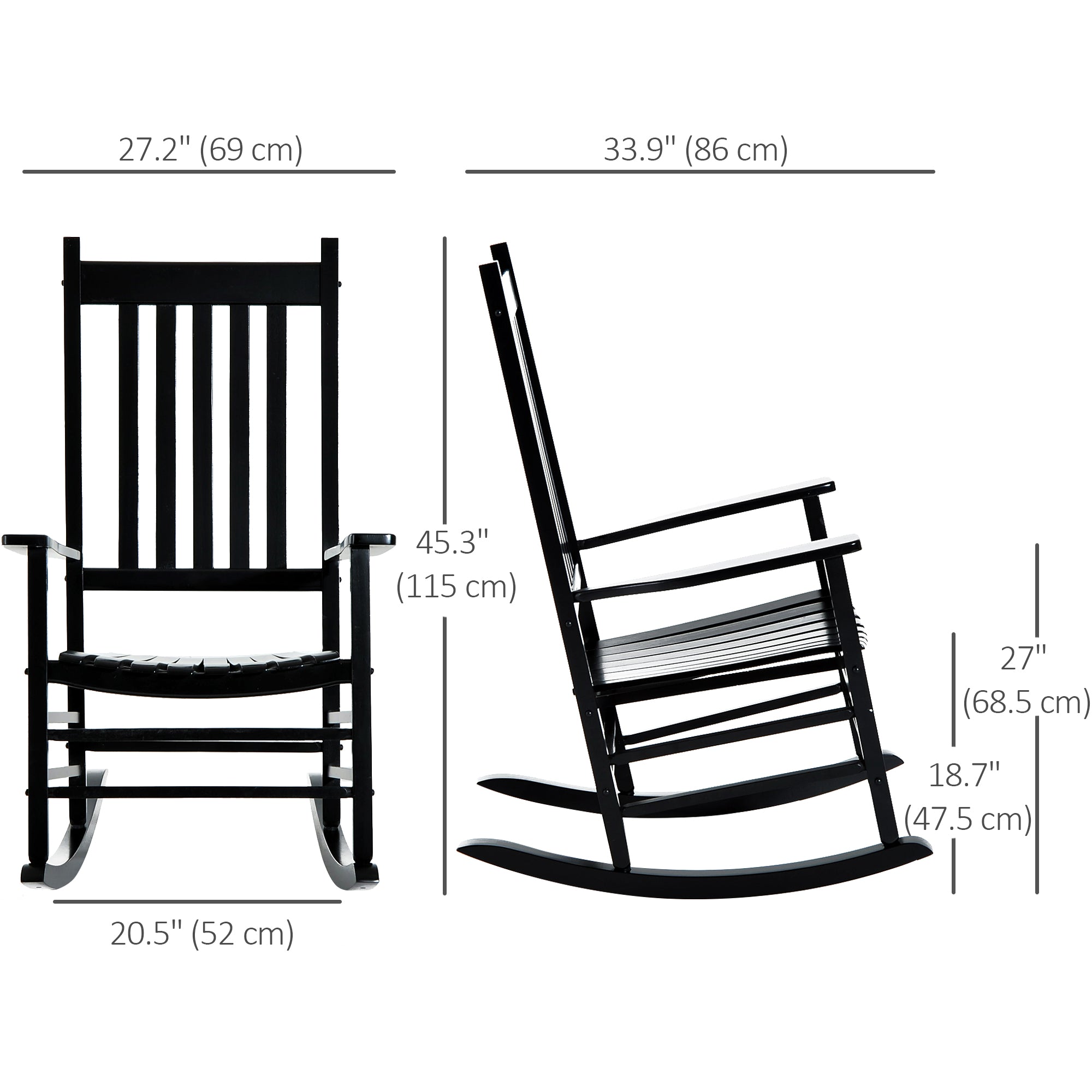 Wooden Porch Rocking Chair Outdoor Patio Rocker Garden Single Leisure Reclining Seat Armchair Black