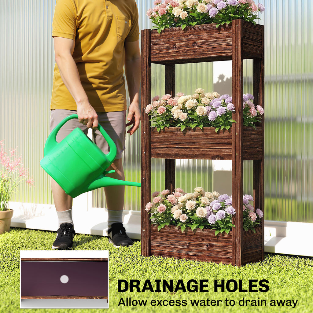 3-Tier Wooden Raised Garden Bed with Legs, 23.6" x 9.8" x 47.2" Elevated Planter Box with Drainage Holes and Bed Liner