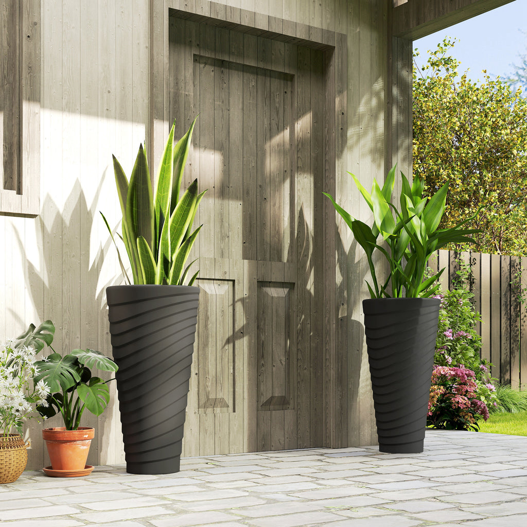 29" Tall Planters Set of 2, Indoor Outdoor Stackable Taper Planters with Drainage Holes, Black