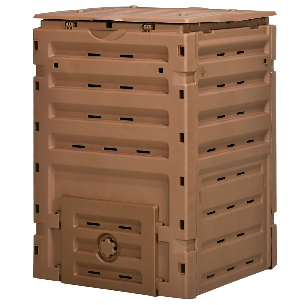 Compost Bin, Garden Composter with 80 Vents and 2 Doors, 120 Gallon (450L), Brown