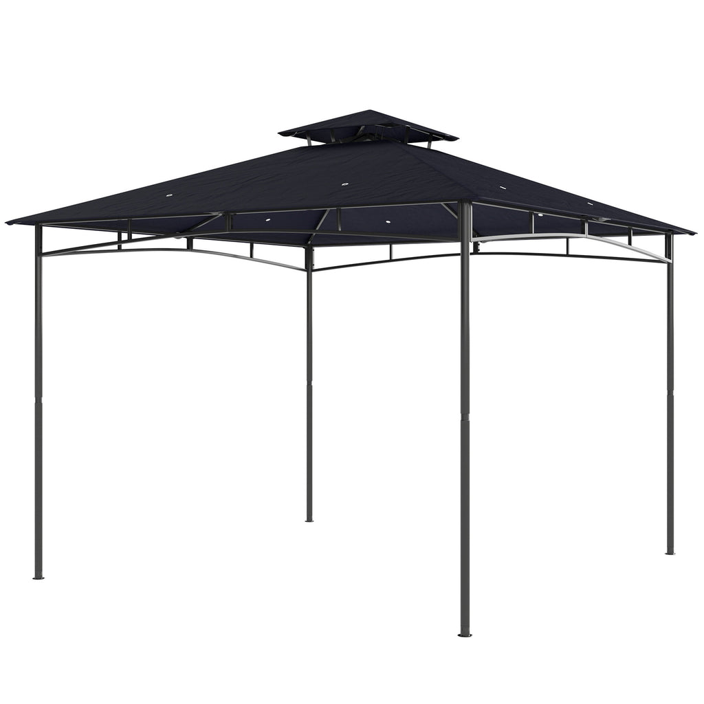 10' x 10' Gazebo, Soft Top Outdoor Gazebo with 2-Tier Roof, Metal Frame, Navy Blue