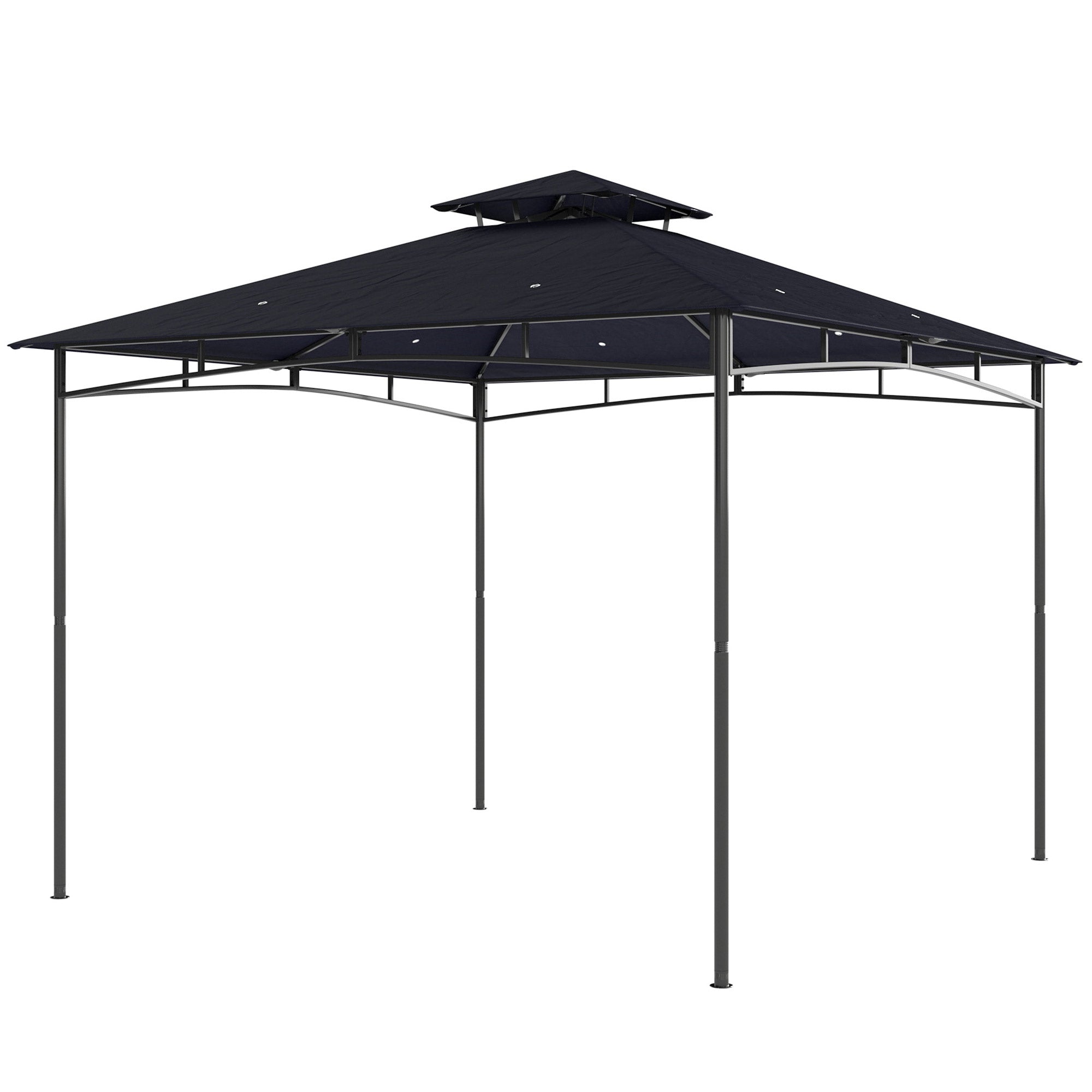 10' x 10' Gazebo, Soft Top Outdoor Gazebo with 2-Tier Roof, Metal Frame, Navy Blue