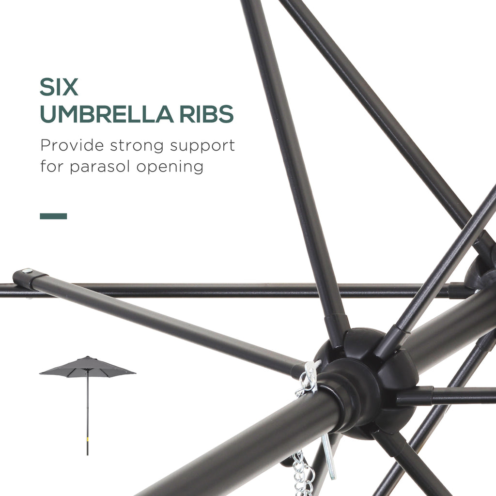 6.6FT Patio Umbrella, Outdoor Parasol with 6 Solid Ribs, Dark Grey