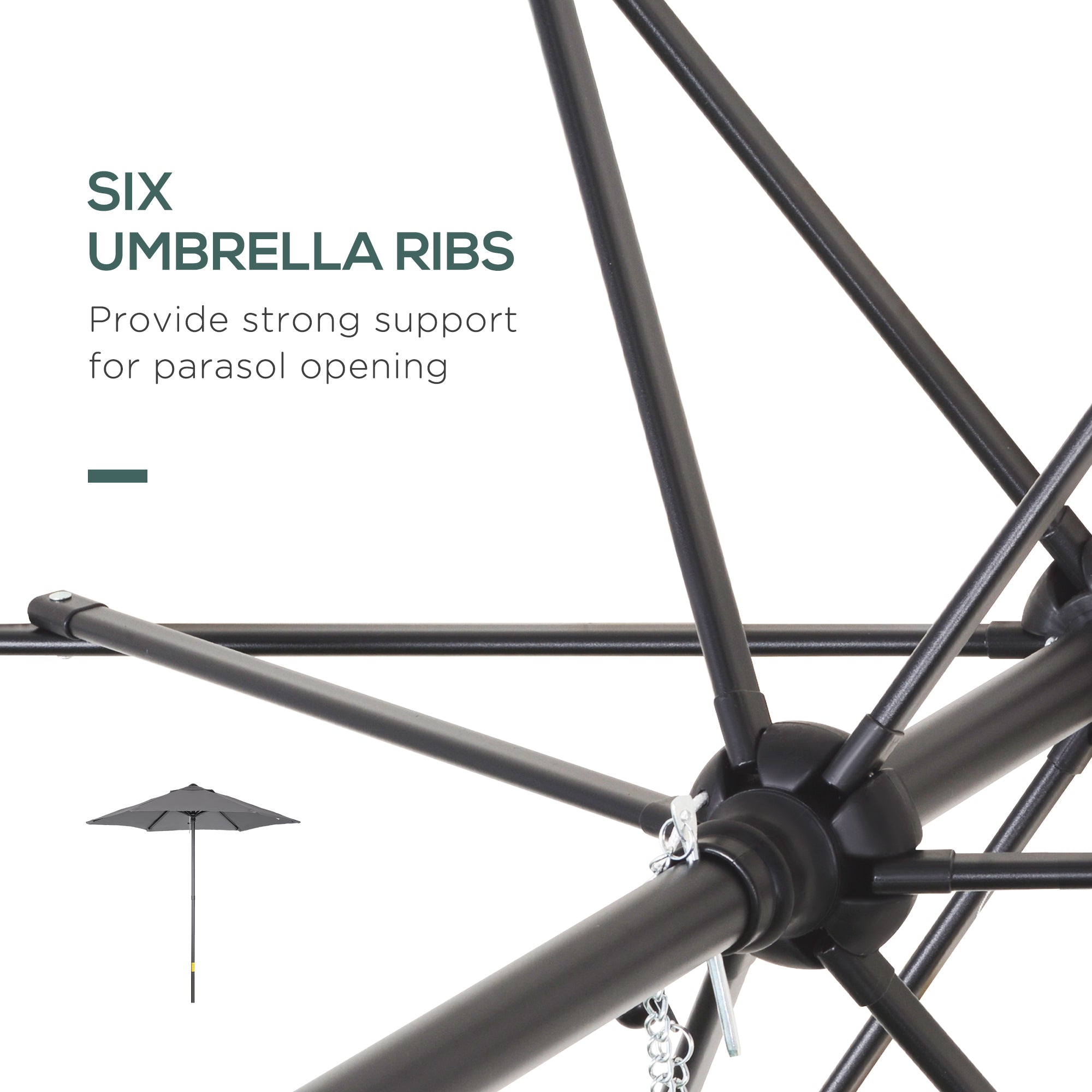 6.6FT Patio Umbrella, Outdoor Parasol with 6 Solid Ribs, Dark Grey