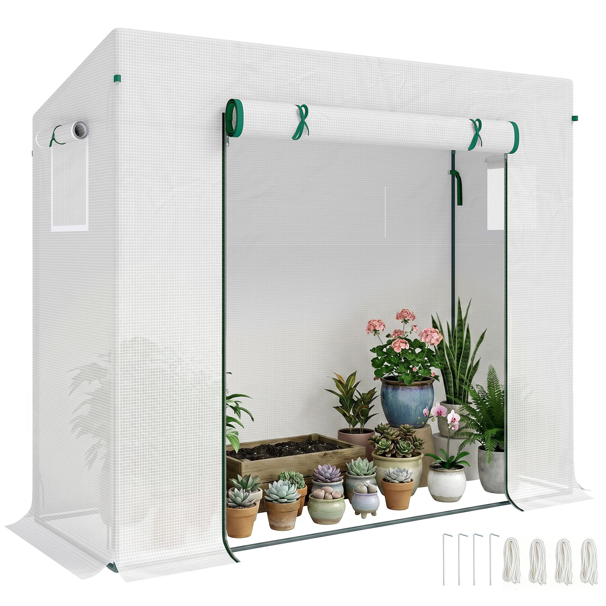 6.6' x 2.5' x 5.5' Patio Hot House, Walk-in Garden Greenhouse with Steel Frame, Door, Window for Balcony, Patio, White