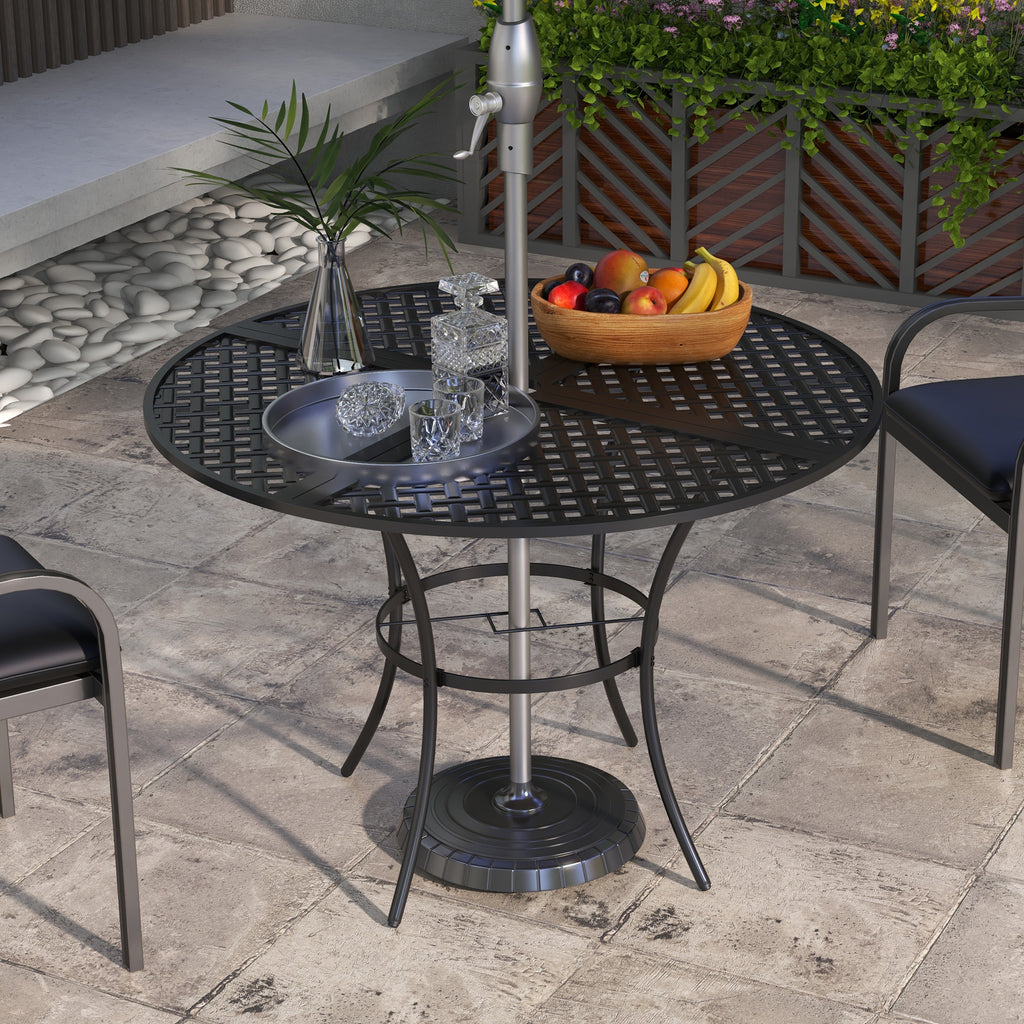 42" Round Outdoor Dining Table for 4 Persons, Metal Patio Dining Table with Umbrella Hole for Backyard, Lawn, Balcony