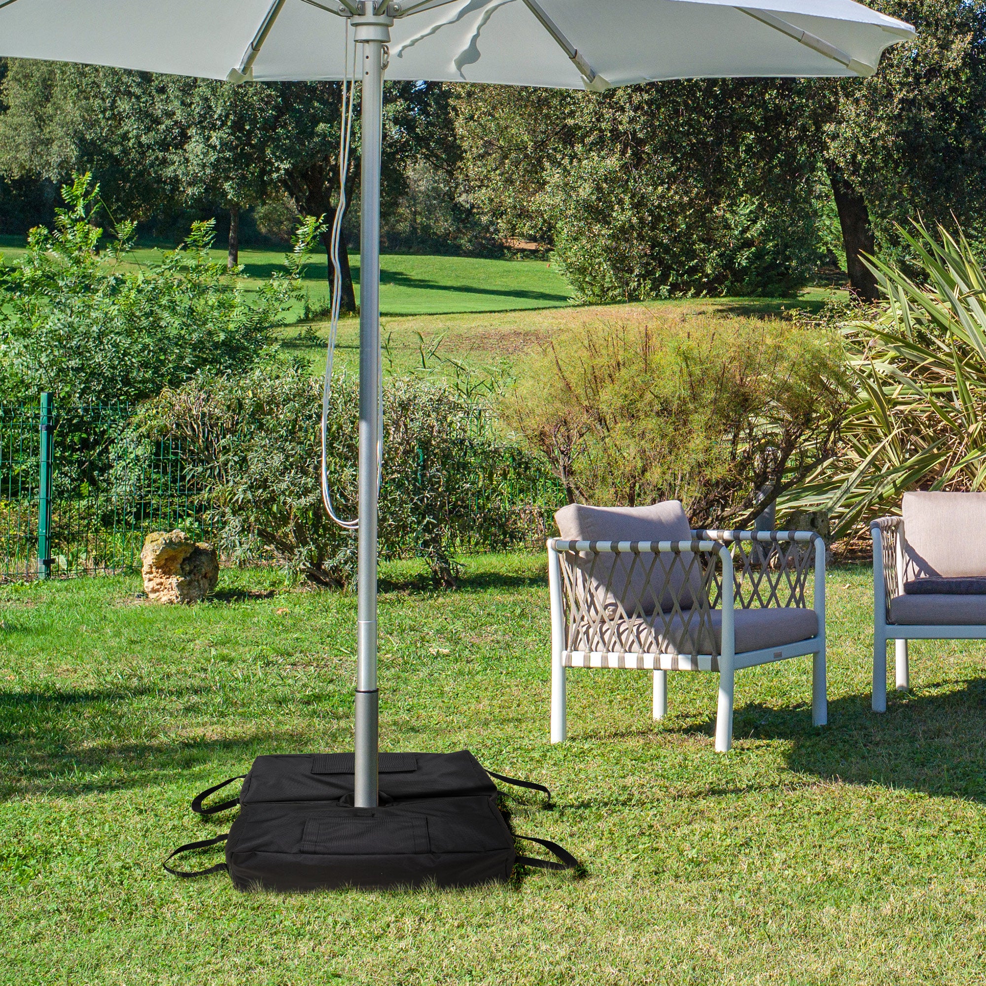 2pc Umbrella Base, Weight Bag, Garden Parasol Weight Base, Filled Sand Fits Most Umbrella w/ Scoop Up 55lbs, Black