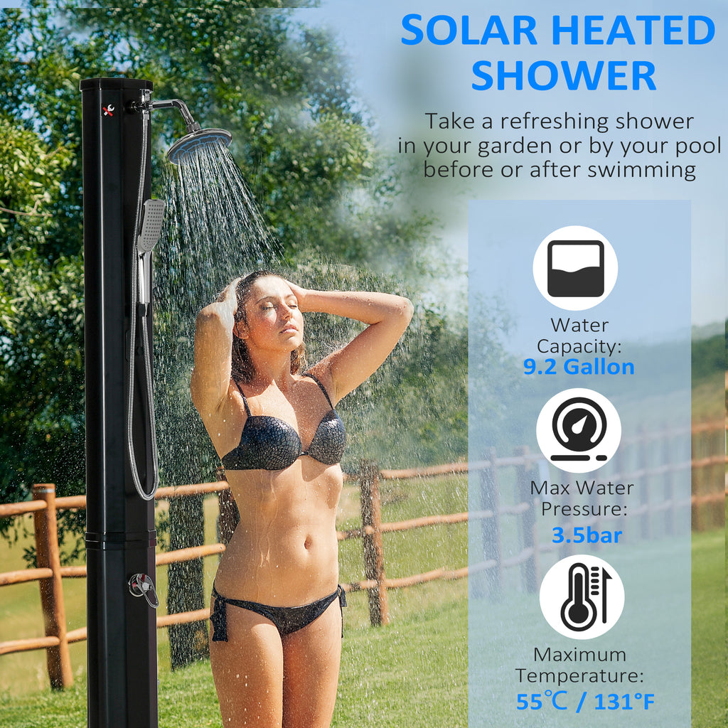 7ft Outdoor Solar Heated Shower with 360 Rotating Shower Head, Foot Shower Faucet, Temperature and Pressure Adjustable