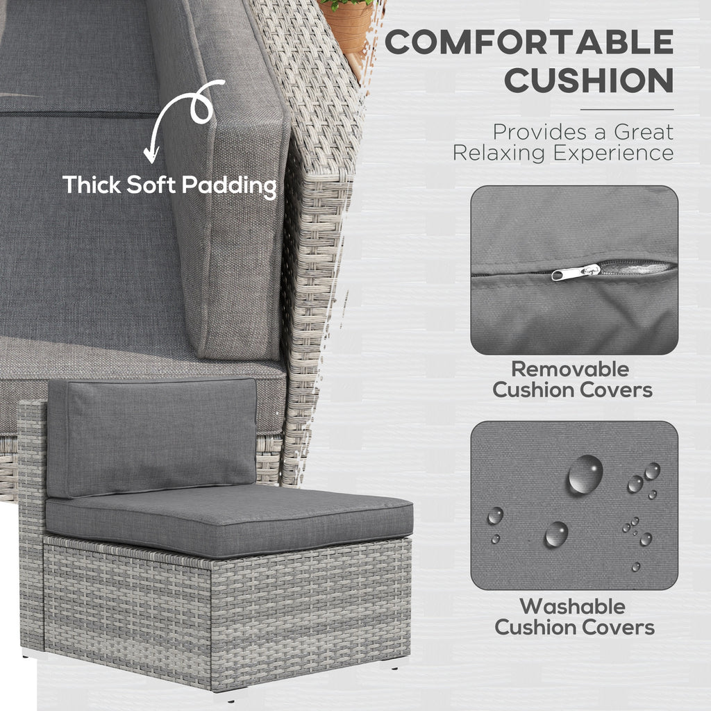 7 Pieces Patio Furniture Set, Rattan Conversation Set Garden Wicker Sofa Set with Washable Cushions and Coffee Table, Grey