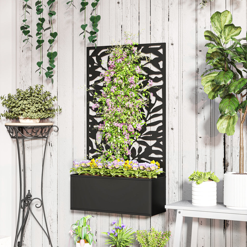 Raised Garden Bed with Trellis, Outdoor Privacy Screen with Planter Box, 24" x 9.1" x 44.5", Black