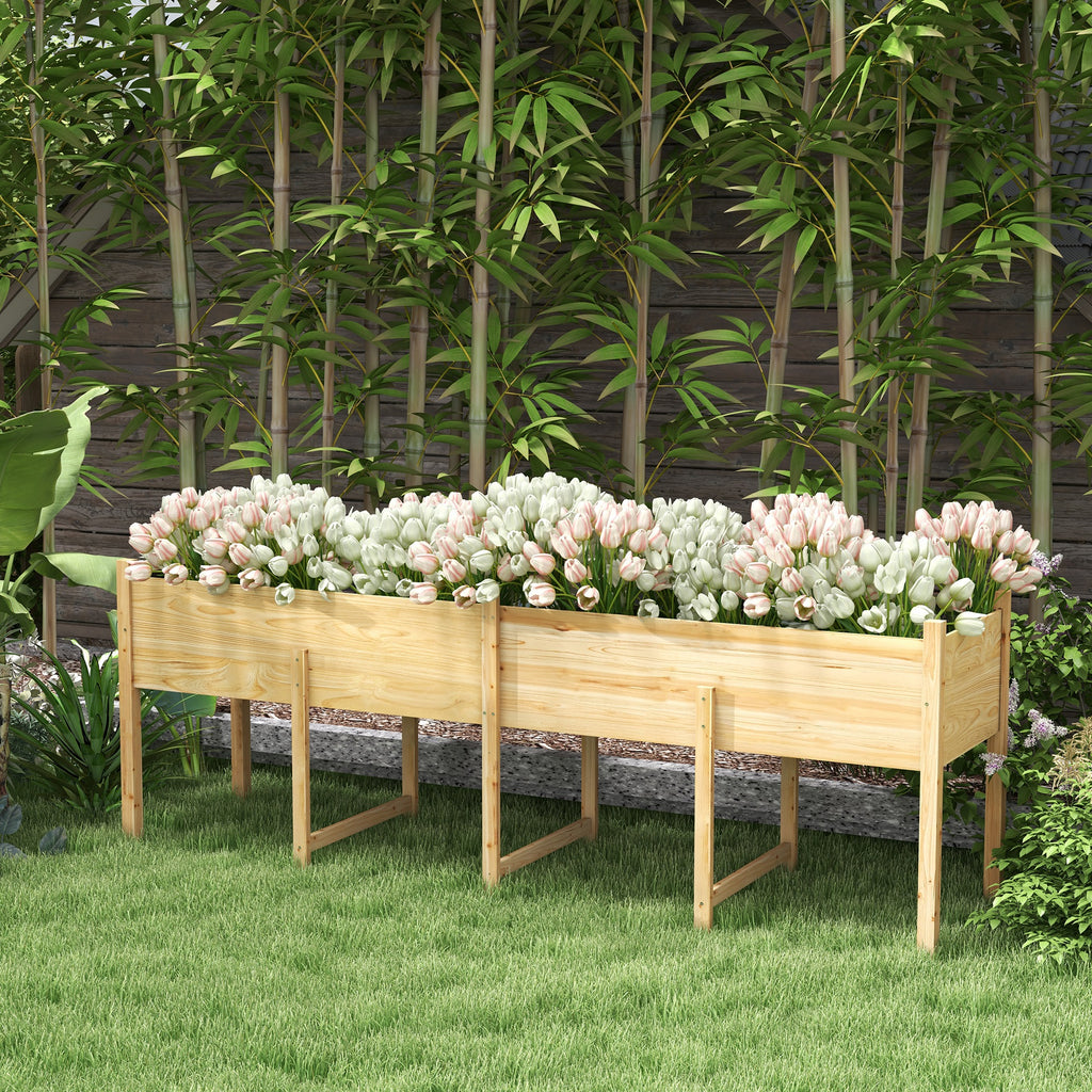 Wooden Raised Garden Bed Planter, Large Elevated Planter Box with Legs, Bed Liner and Drain Holes, 7.4' x 1.8' x 2.6'