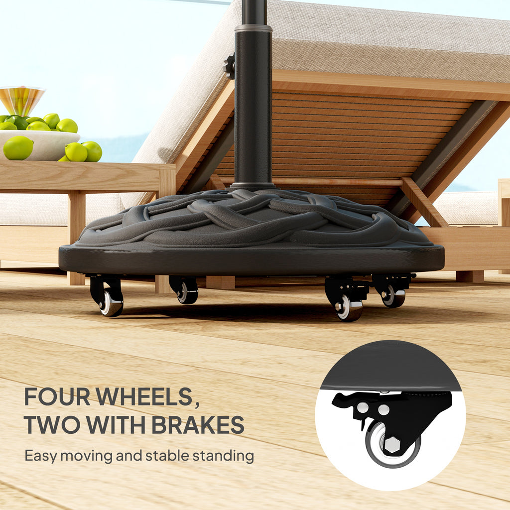 Round Patio Umbrella Base with Wheels, 44 lbs Resin Umbrella Stand Base, 1.3"/1.5"/1.9" Umbrella Poles Black
