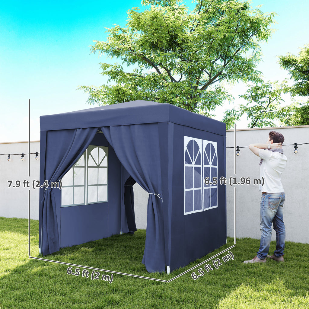 6.6'x6.6' Pop Up Canopy Tent with Sidewalls, Instant Sun Shelter Camping Gazebo with Carry Bag, Blue