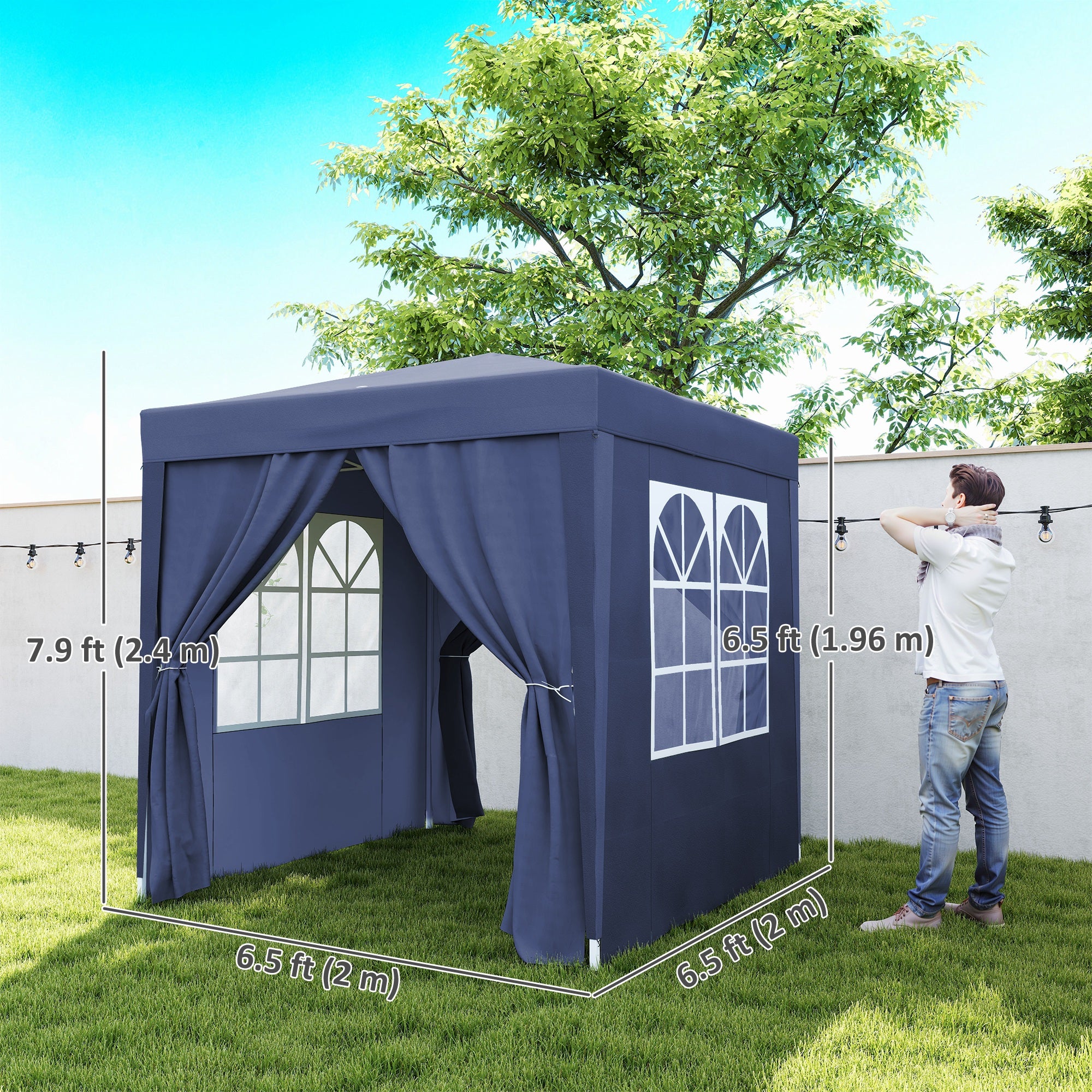 6.6'x6.6' Pop Up Canopy Tent with Sidewalls, Instant Sun Shelter Camping Gazebo with Carry Bag, Blue