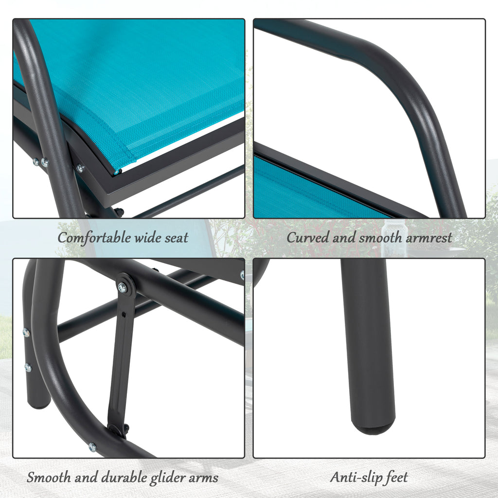 Patio Glider Set of 2 Outdoor Glider Chair with Breathable Mesh Seat & Backrest, Armrests and Metal Frame, Blue
