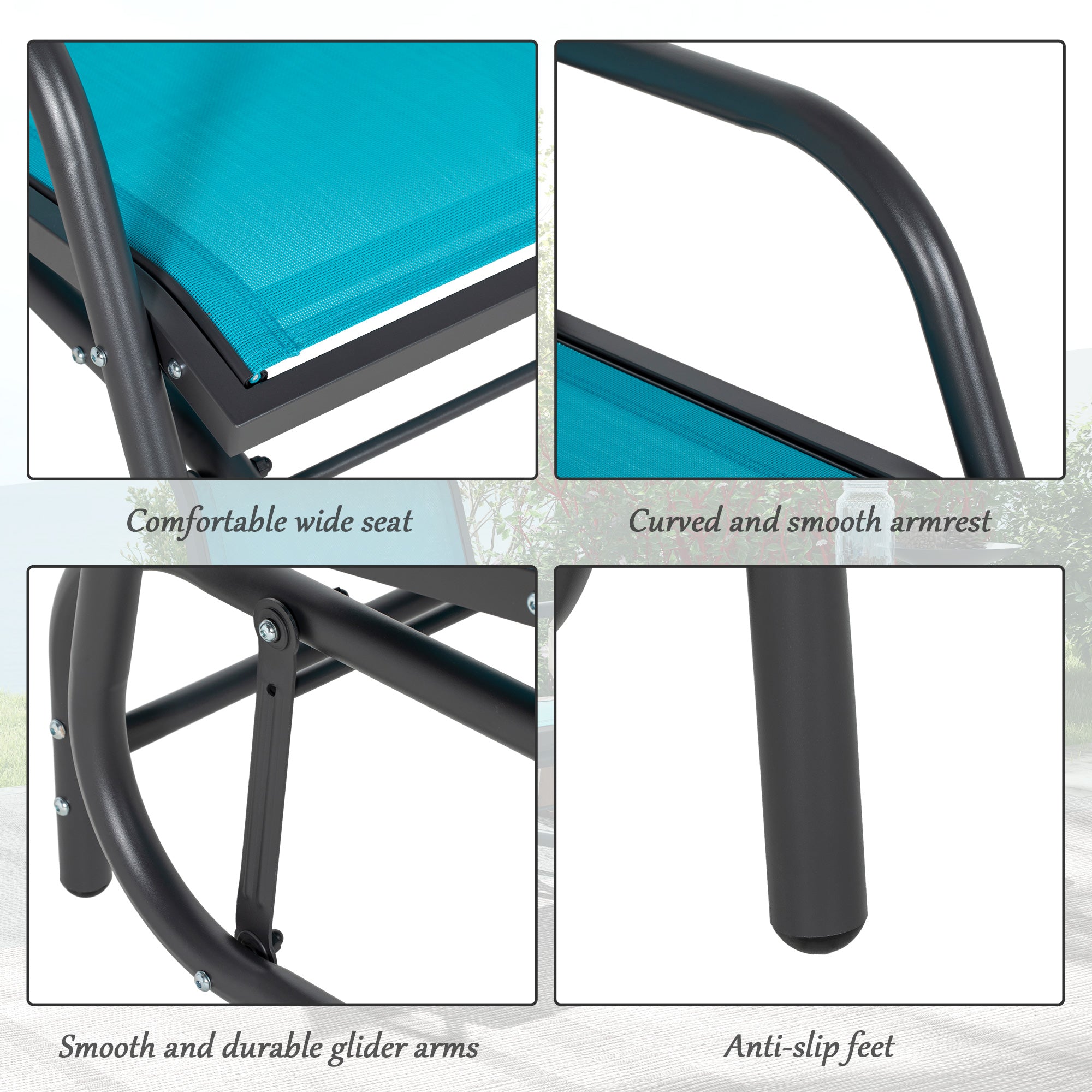 Patio Glider Set of 2 Outdoor Glider Chair with Breathable Mesh Seat & Backrest, Armrests and Metal Frame, Blue
