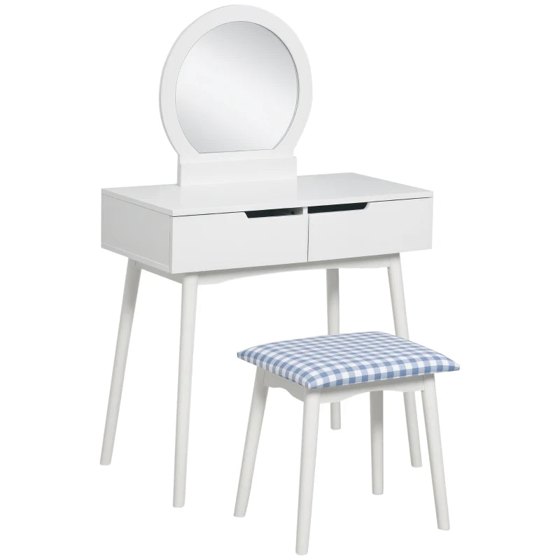 Small makeup vanity desk with round mirror