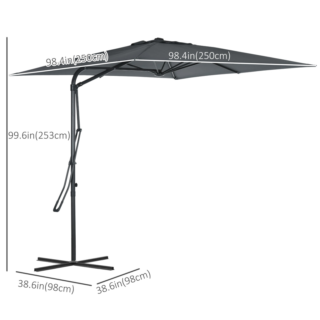 8FT Cantilever Patio Umbrella, Offset Patio Umbrella with Cross Base for Deck, Backyard, Pool and Garden, Hanging Umbrellas, Switch with a Wrench, Dark Gray