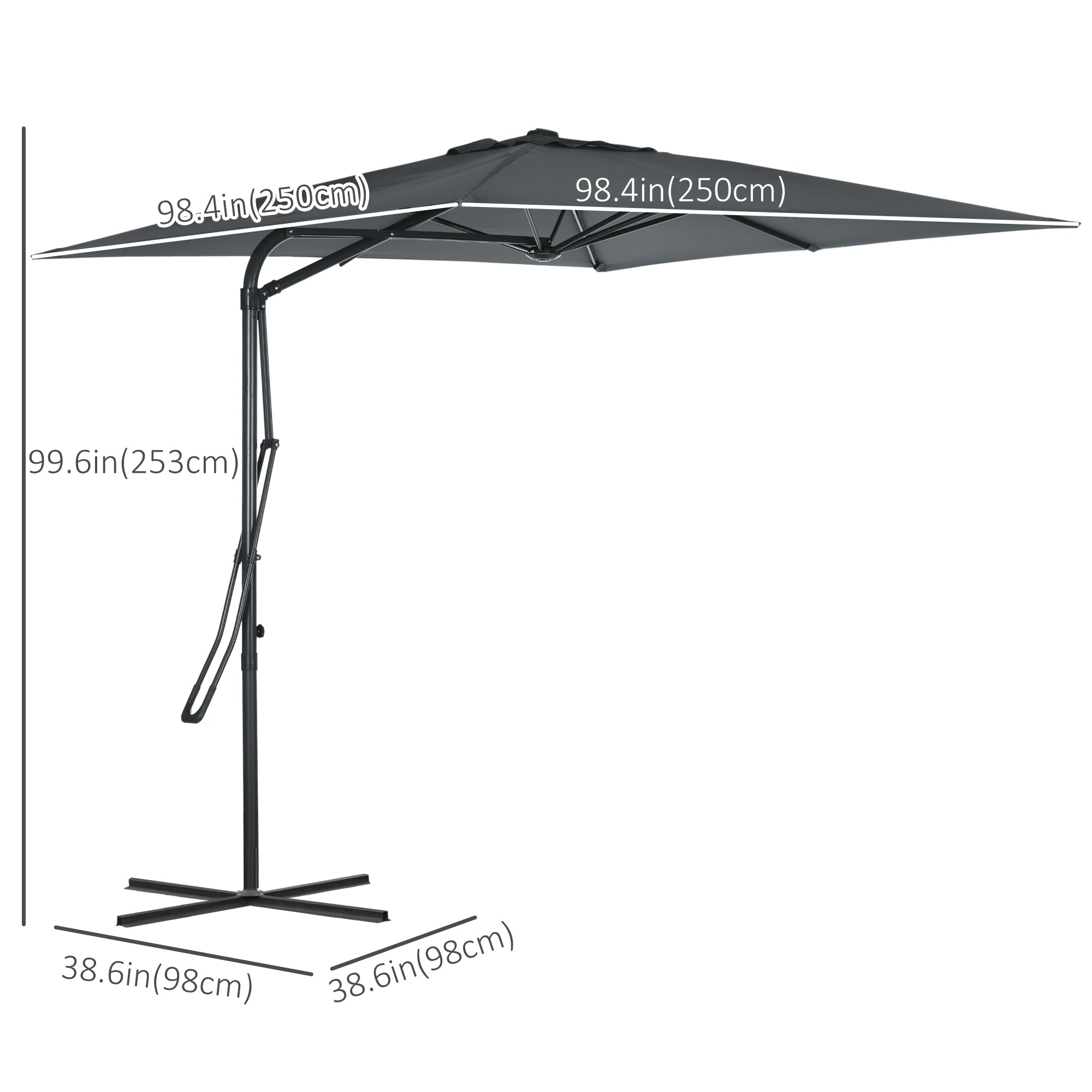 8FT Cantilever Patio Umbrella, Offset Patio Umbrella with Cross Base for Deck, Backyard, Pool and Garden, Hanging Umbrellas, Switch with a Wrench, Dark Gray