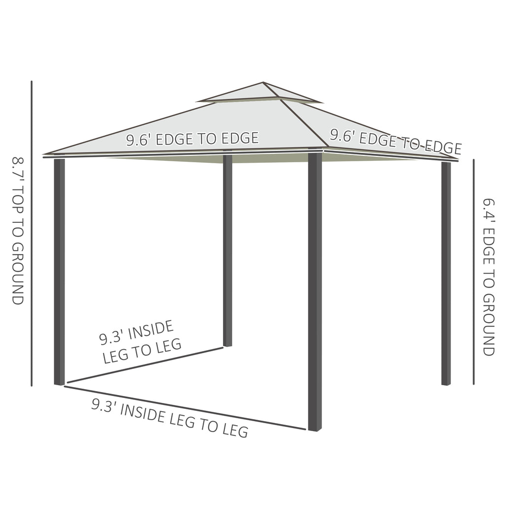 10' x 10' Patio Gazebo Pavilion, 2-Tier Roof Canopy Outdoor Shelter with Steel Frame and Mosquito Netting for Garden, Yard and Outdoor Events, Cream White
