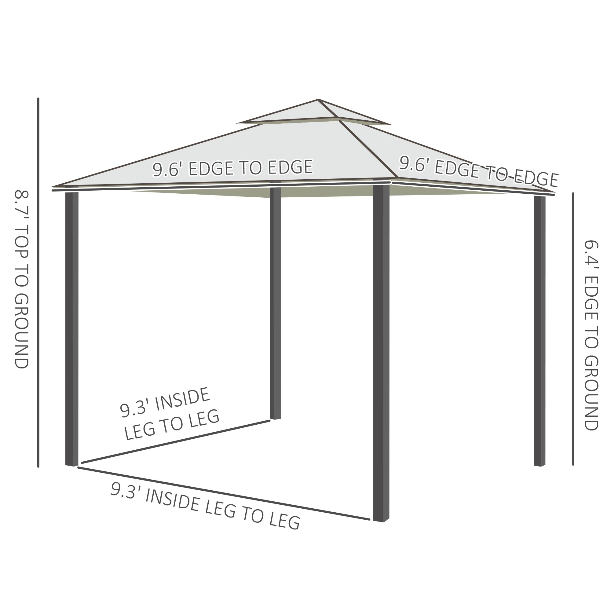 10' x 10' Patio Gazebo Pavilion, 2-Tier Roof Canopy Outdoor Shelter with Steel Frame and Mosquito Netting for Garden, Yard and Outdoor Events, Cream White