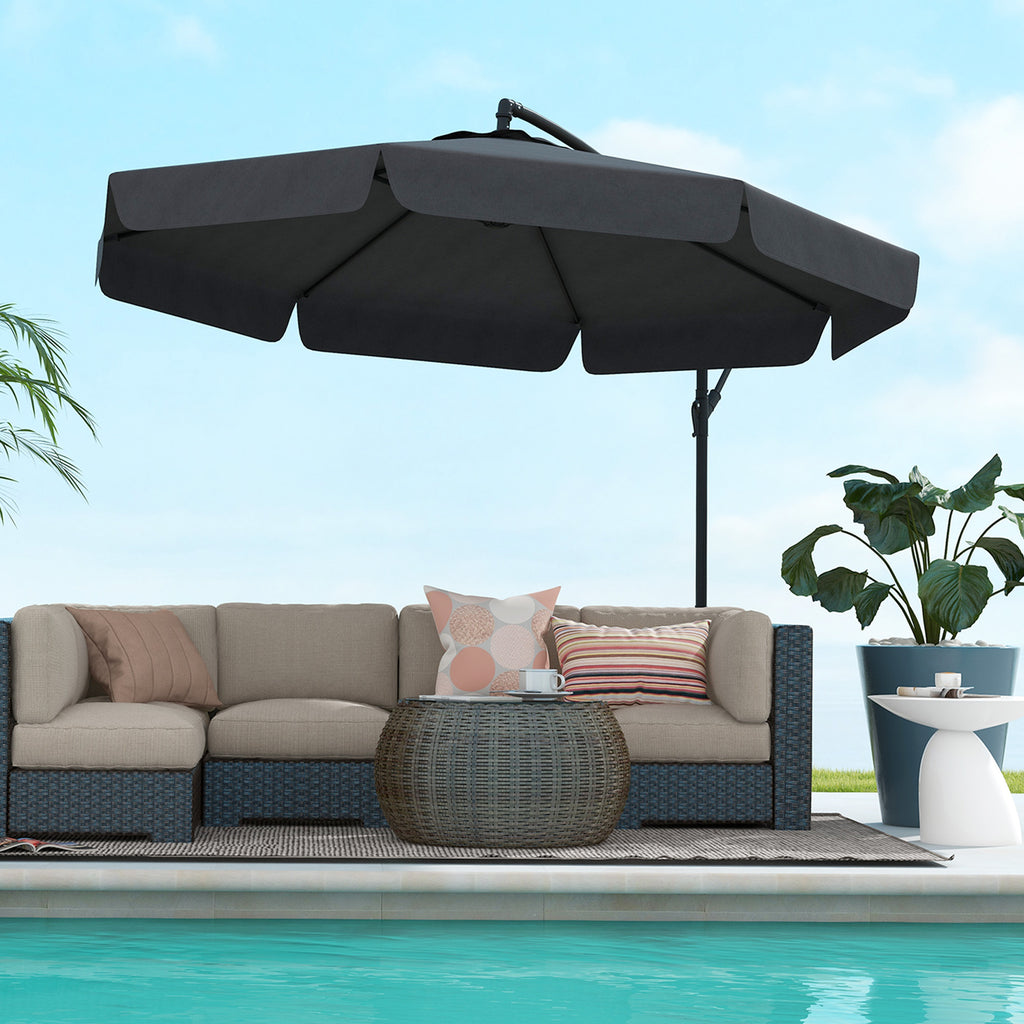 11 FT Cantilever Patio Umbrella Offset Parasol with Cross Base and 8 Ribs for Garden, Black