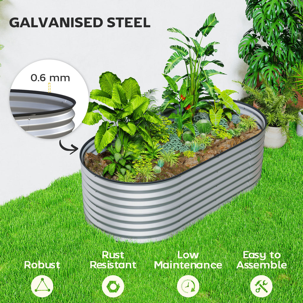 5 x 2.5 x 2 ft Galvanized Raised Garden Bed, Easy DIY Oval Planter Box with Safety Edging and Gloves, Silver