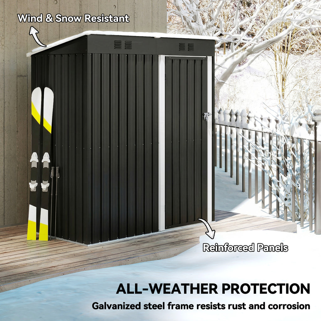5 x 3 ft Outdoor Storage Shed, Lean-to Metal Garden Shed with Lockable Door and Vents, Dark Grey