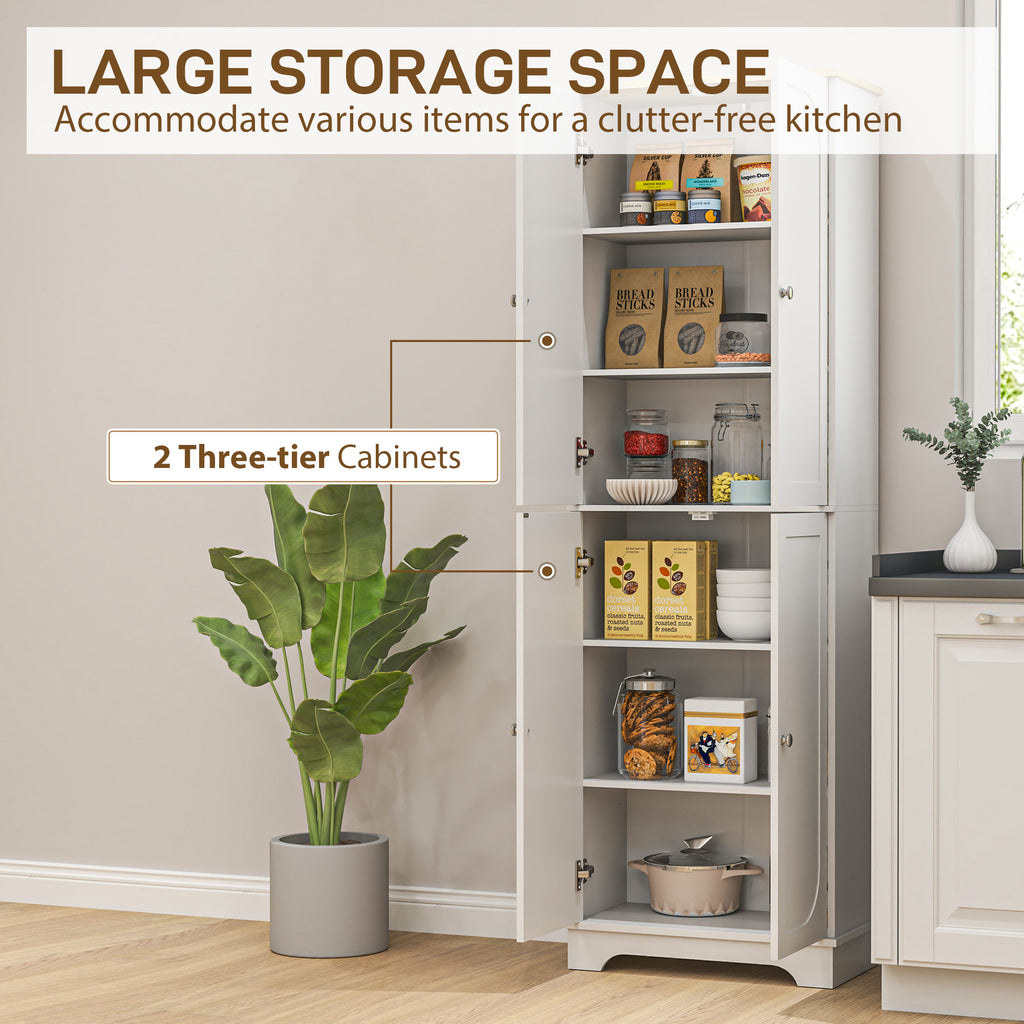 72" Tall Pantry Cabinet, Kitchen Pantry Cabinet with Adjustable Shelves, Storage Cabinet with 4 Doors, White