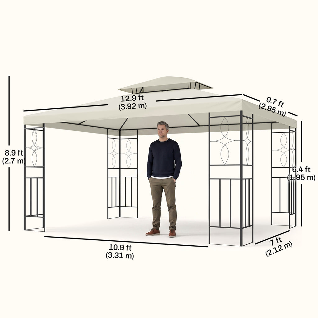 10x13ft Steel Gazebo Sun Shelter Patio Outdoor Party Event Canopy Vented Roof Cream White
