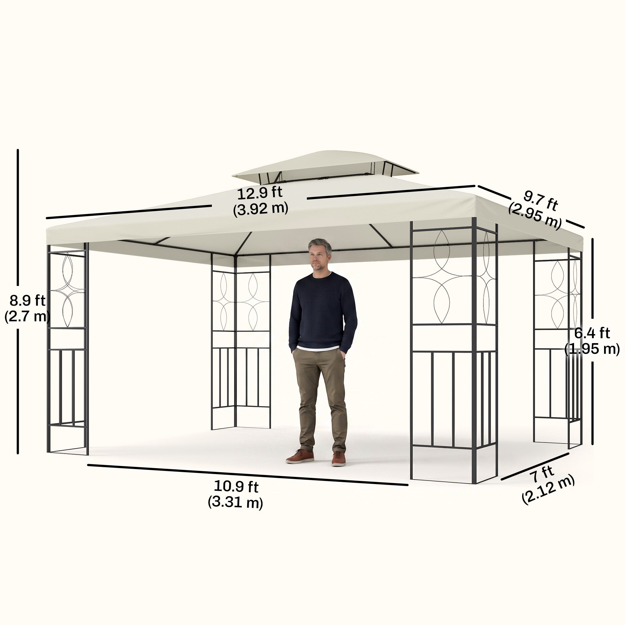 10x13ft Steel Gazebo Sun Shelter Patio Outdoor Party Event Canopy Vented Roof Cream White